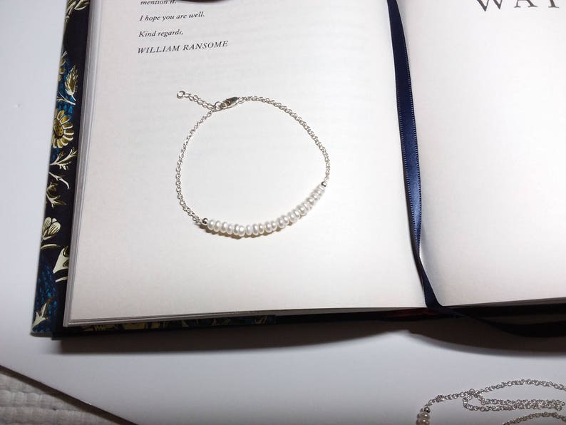 Cultured Pearls Gift for Her White Freshwater Pearls and Sterling Silver Bar Bracelet Birthstone for June Pearl UK Seller