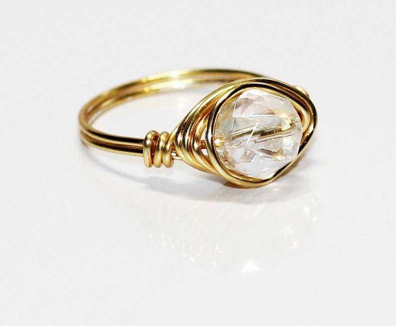 Gold Plated Wire Wrapped Coated Clear Quartz Solitaire Ring - Etsy