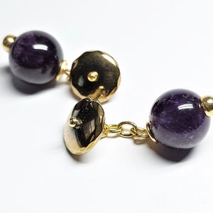 Opaque Amethyst and Haematite Chain Linked Cuff Links - Gold Plated