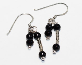 Black Onyx and 925 Silver Tubes Earrings ~ Black Earrings ~Silver Earrings ~ Onyx Earrings