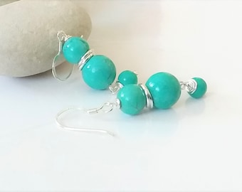 Earrings with Turquoise Rounds and Sterling Silver - Birthstone for December