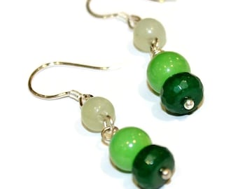 Green Jade 925 Sterling Silver Drop Earrings - Earrings for Her - Gift Earrings