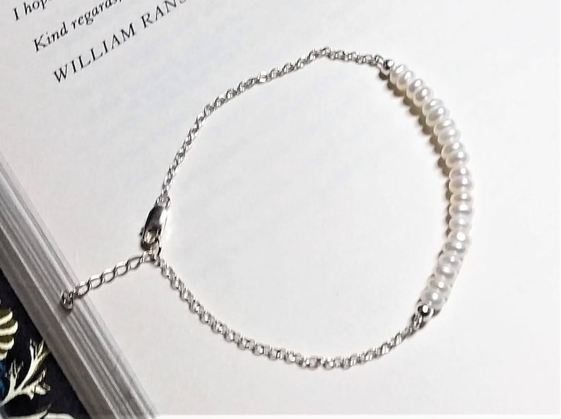 Cultured Pearls Gift for Her White Freshwater Pearls and Sterling Silver Bar Bracelet Birthstone for June Pearl UK Seller