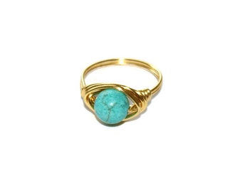 Gold Plated Wirewrapped Turquoise Howlite Ring