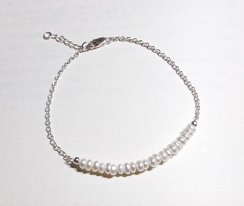 Cultured Pearls Gift for Her White Freshwater Pearls and Sterling Silver Bar Bracelet Birthstone for June Pearl UK Seller