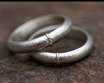 Alianzas de boda rústicas: Anillos de boda - Regalos de aniversario - Alianzas - Anillos plata - Anillos hombre - Joyas hechas a mano