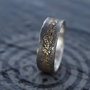 Unique men wedding band gold silver: viking ring - Unusual engagement rings - Rustic ring for men - Gold dust ring- aniversary gift for him