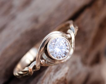 Celtic engagement ring gold: Moissanite solitaire ring - Dainty gold engagement ring - Alternative engagement ring viking