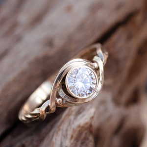 Celtic engagement ring gold: Moissanite solitaire ring - Dainty gold engagement ring - Alternative engagement ring viking