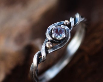 Alexandrite engagement ring:Celtic solitaire silver ring -Dainty engagement ring -Alternative engagement ring -viking knot promise ring