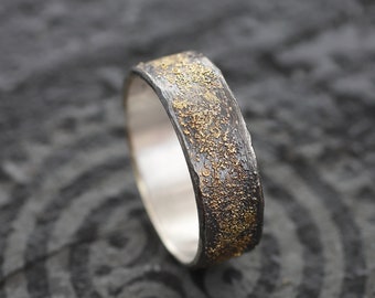 Unique men wedding band gold silver: viking ring - Unusual engagement rings - Rustic ring for men - Wabi sabi - aniversary gift for him