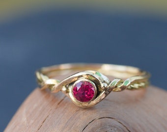 Celtic gold engagement ring: Sapphire - Ruby - Moissanite solitaire ring - Dainty gold engagement ring - Alternative engagement ring viking