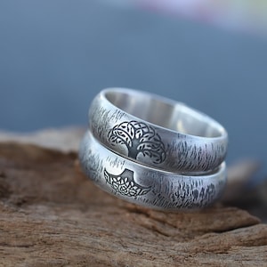 His and hers matching wedding bands - Celtic wedding bands set -Tree of life engraved rings -