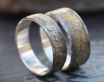 Viking wedding ring set: Rustic wedding bands, Matching Wedding band set his and hers, Celtic wedding bands, Gold silver ring set