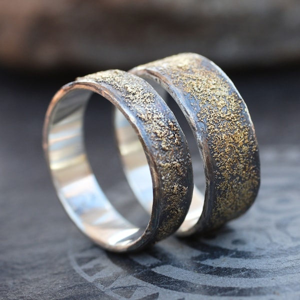 Alianzas de boda rústicas: Anillos de boda - Regalos de aniversario - Alianzas - Anillos plata - Anillos hombre - Joyas hechas a mano