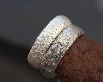 Viking wedding ring set: Raw brutalist rough engraved celtic bands, Rustic wedding bands, Matching Wedding band set his and hers