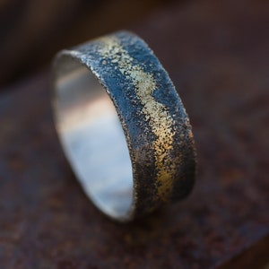 Unique men wedding band gold silver: viking ring - Unusual engagement rings - Rustic ring for men - Wabi sabi - aniversary gift for him