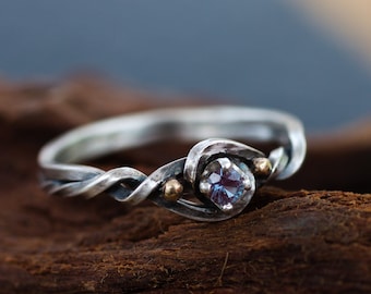 Celtic engagement ring: Alexandrite solitaire silver ring - Dainty engagement ring - Alternative engagement ring viking - Blue promise ring