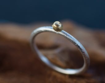 Silver gold Stacking Ring -18K Gold Dot Ring -Wabi sabi ring - Minimalist silver ring - Dainty gold ball ring - Stacking ring - Gift for Her