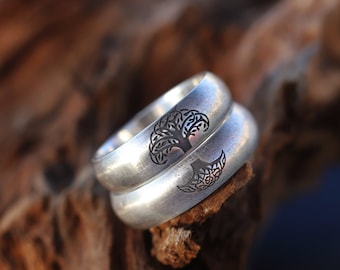 His and hers matching wedding bands - Celtic wedding bands set -Tree of life engraved rings -