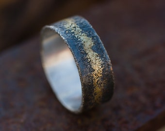 Unique men wedding band gold silver: viking ring - Unusual engagement rings - Rustic ring for men - Wabi sabi - aniversary gift for him