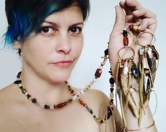 Deer antler necklace: Lariat necklace - Long beaded necklace - Rustic jewelry - Talisman necklace - Extra long necklace - Shaman necklace