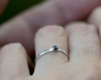 Raw Diamond Engagement Ring: Minimalist diamond ring - Rough diamond promise ring- Hammered thin ring for her