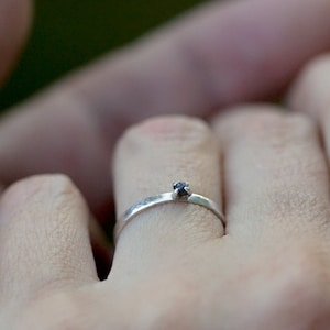 Raw Diamond Engagement Ring: Minimalist diamond ring - Rough diamond promise ring- Hammered thin ring for her