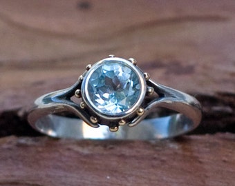 Blue topaz celtic engagement ring:Unusual engagement ring her - Alternative engagement ring - Dainty promise ring - Gold silver solitaire