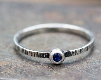 Blue sapphire engagement ring: Unusual engagement rings -Promise ring for girlfriend -Valentines gift -September birthstone - Solitaire ring