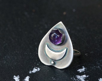 Ouija Ring: Ouija planchette ring - Witchy ring - Sterling silver amethyst ring - Occult ring silver - Gothic ring - Occult gift for her