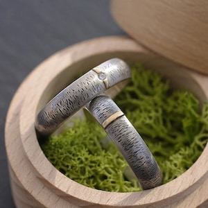 His and hers matching wedding bands: Wedding bands set - Two tone wedding bands - Silver wedding band - Rustic wedding band - Engraved rings