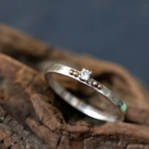 Alternative engagement ring: Moissanite ring - Hammered silver ring - Dainty engagement ring - Organic engagement ring -  Solitaire ring