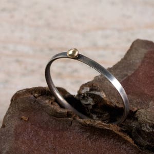 Gold and silver ring: Gold ball ring - Dainty black ring - Minimalist Ring - Oxidized silver ring - Valentines gift - Stacking gold dot ring