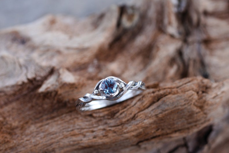 Sapphire engagement ring:Celtic solitaire silver ring Dainty engagement ring Alternative engagement ring viking Blue promise ring Alexandrite (LAb)