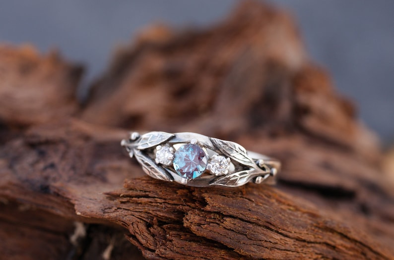 Alexandrite engagement ring: Celtic trilogy silver ring three stones ring Alternative engagement ring viking Blue promise ring Alexandrite (lab)