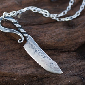 Knife necklace sterling silver - Forged viking knife pendant - viking knife for him - fathers day gift - warrior amulet