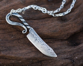 Knife necklace sterling silver - Forged viking knife pendant - viking knife for him - fathers day gift - warrior amulet