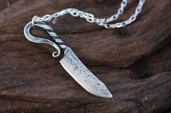 Knife necklace sterling silver - Forged viking knife pendant - viking knife for him - fathers day gift - warrior amulet