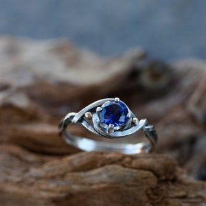 Sapphire engagement ring:Celtic solitaire silver ring Dainty engagement ring Alternative engagement ring viking Blue promise ring image 9