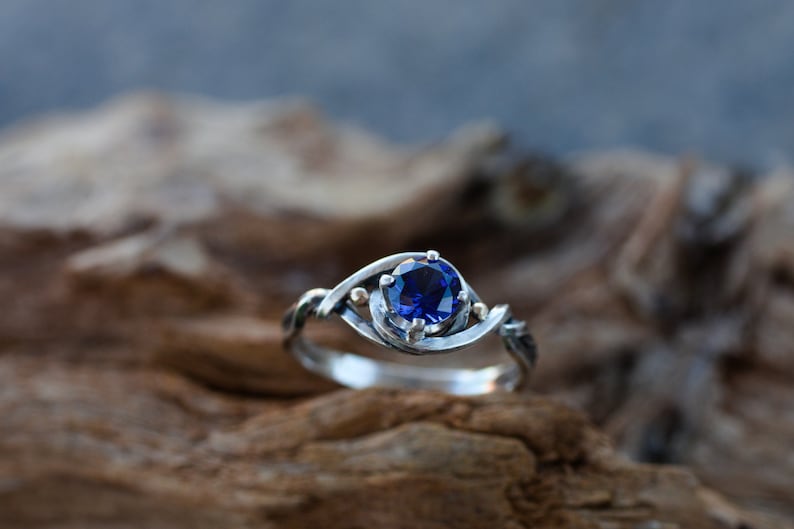 Sapphire engagement ring:Celtic solitaire silver ring Dainty engagement ring Alternative engagement ring viking Blue promise ring image 9