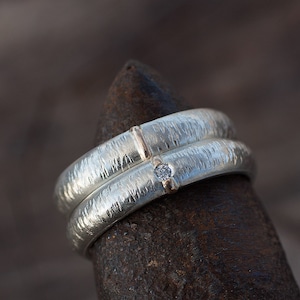 White gold wedding bands: Wedding ring sets his and hers - Two tone wedding bands - Rustic wedding band - Couple wedding bands engraved