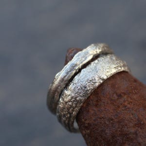 Viking wedding ring set: Raw brutalist rough engraved celtic bands, Rustic wedding bands, Matching Wedding band set his and hers