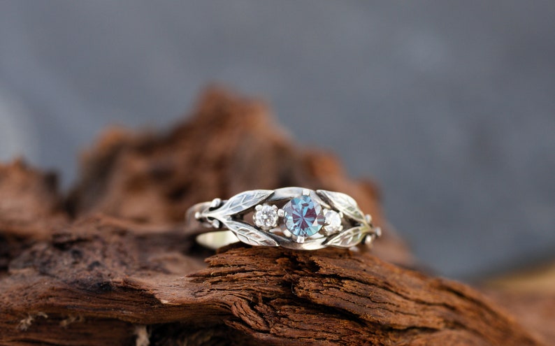 Alexandrite engagement ring: Celtic trilogy silver ring three stones ring Alternative engagement ring viking Blue promise ring image 9