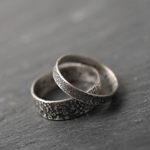 Wedding ring set: Rustic wedding bands, Matching rings for couples, Wedding band set his and hers, Black wedding bands, Silver ring set image 6