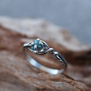 Sapphire engagement ring:Celtic solitaire silver ring Dainty engagement ring Alternative engagement ring viking Blue promise ring Blue Raw Diamond