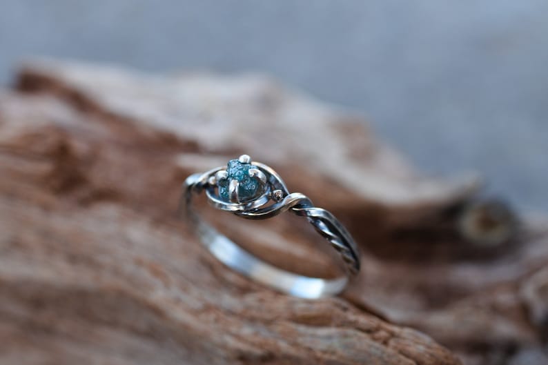 Sapphire engagement ring:Celtic solitaire silver ring Dainty engagement ring Alternative engagement ring viking Blue promise ring Blue Raw Diamond