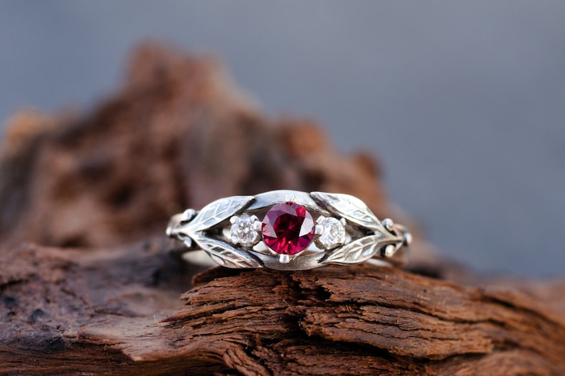 Alexandrite engagement ring: Celtic trilogy silver ring three stones ring Alternative engagement ring viking Blue promise ring Ruby (lab)