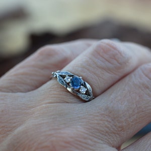 Alexandrite engagement ring: Celtic trilogy silver ring three stones ring Alternative engagement ring viking Blue promise ring image 5
