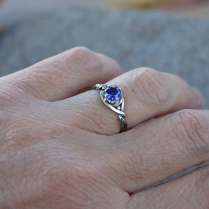 Sapphire engagement ring:Celtic solitaire silver ring Dainty engagement ring Alternative engagement ring viking Blue promise ring image 4